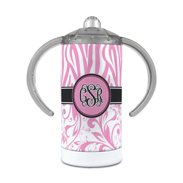 Custom Zebra & Floral 12 oz Stainless Steel Sippy Cup (Personalized)