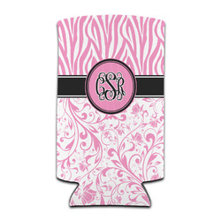 Zebra & Floral Can Cooler (tall 12 oz) (Personalized)