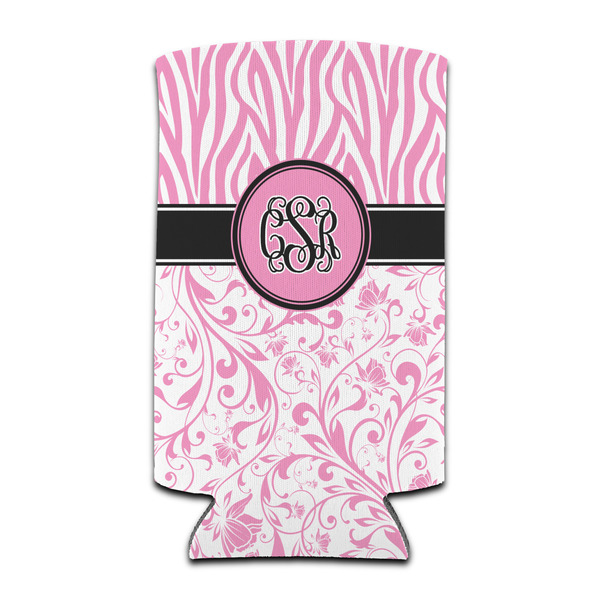 Custom Zebra & Floral Can Cooler (tall 12 oz) (Personalized)