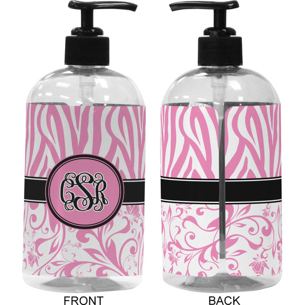 Zebra & Floral 16 oz Plastic Liquid Dispenser (Approval) - Black