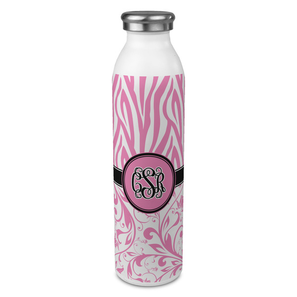 Custom Zebra & Floral 20oz Stainless Steel Water Bottle - Full Print (Personalized)