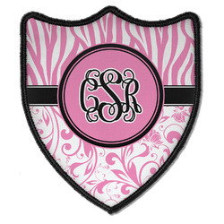 Zebra & Floral Iron On Shield Patch B w/ Monogram