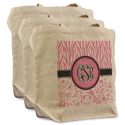Zebra & Floral Reusable Cotton Grocery Bags - Set of 3 (Personalized)