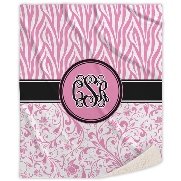 Custom Zebra & Floral Sherpa Throw Blanket - 60"x80" (Personalized)