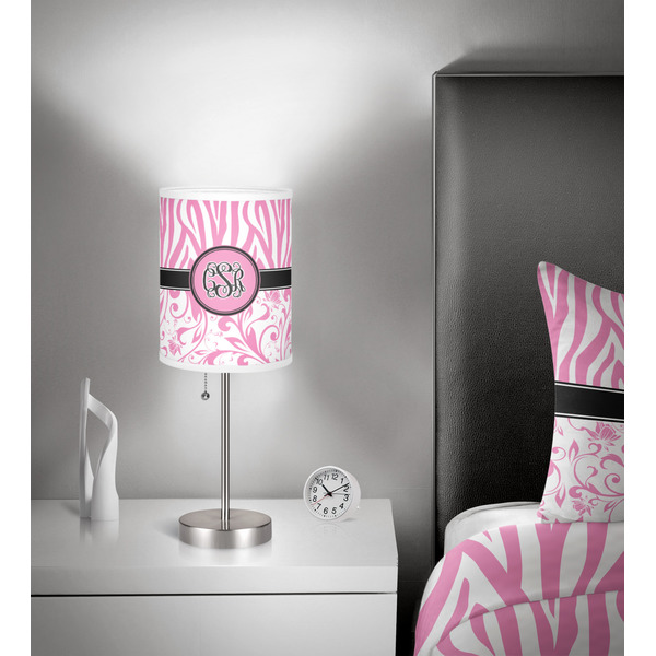 Zebra & Floral 7 inch drum lamp shade - in room