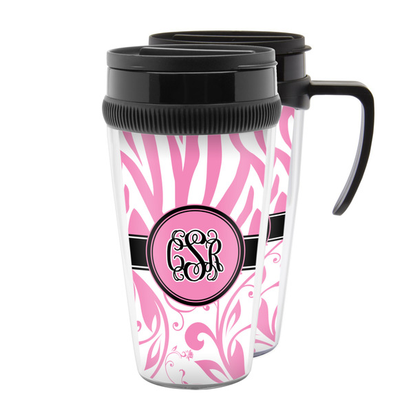 Custom Zebra & Floral Acrylic Travel Mug (Personalized)