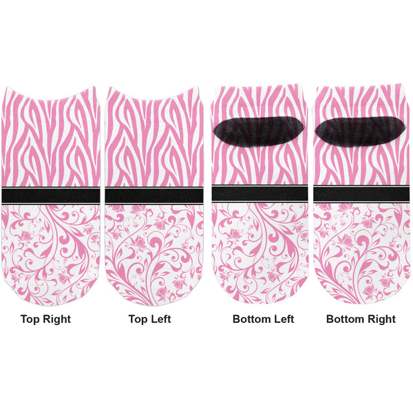 Zebra & Floral Adult Ankle Socks - Double Pair - Front and Back - Apvl