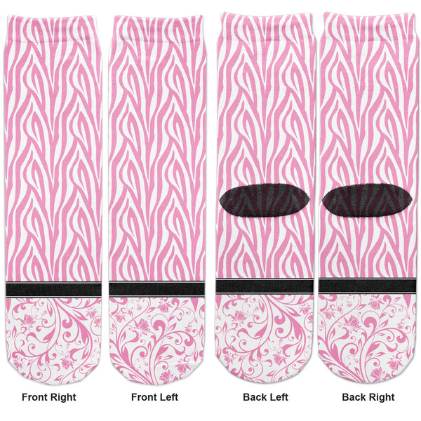 Zebra & Floral Adult Crew Socks - Double Pair - Front and Back - Apvl