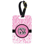 Zebra & Floral Metal Luggage Tag w/ Monogram
