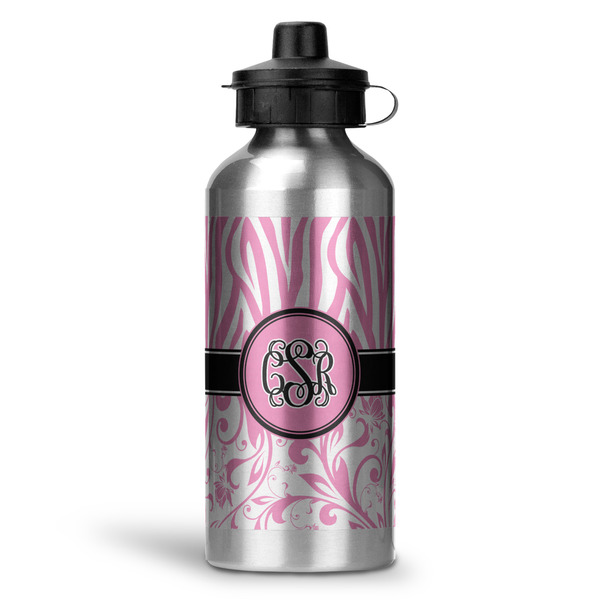 Custom Zebra & Floral Water Bottles - 20 oz - Aluminum (Personalized)