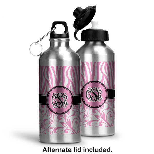 Zebra & Floral Aluminum Water Bottle - Alternate lid options