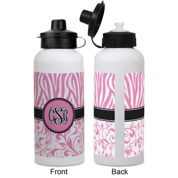 Zebra & Floral Aluminum Water Bottle - White APPROVAL