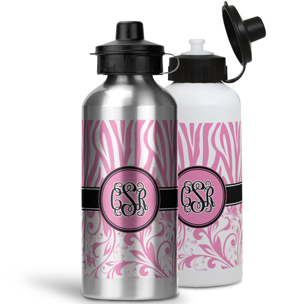 Zebra & Floral Aluminum Water Bottles - MAIN (white &silver)