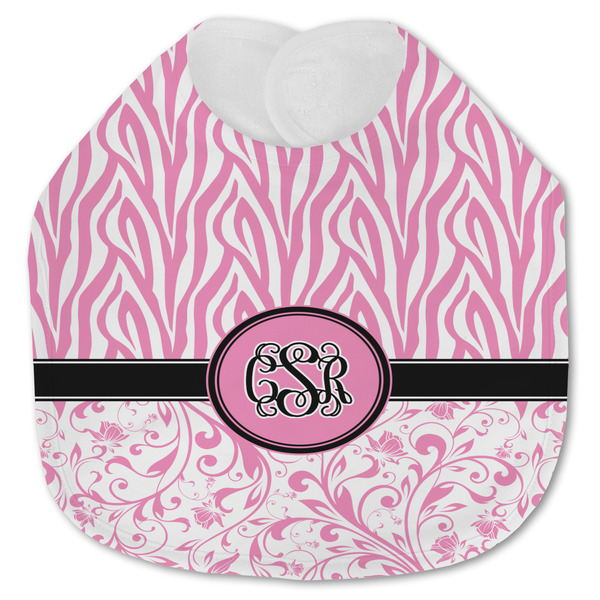 Custom Zebra & Floral Jersey Knit Baby Bib w/ Monogram