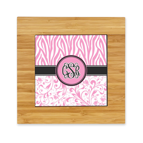 Custom Zebra & Floral Bamboo Trivet with Ceramic Tile Insert (Personalized)