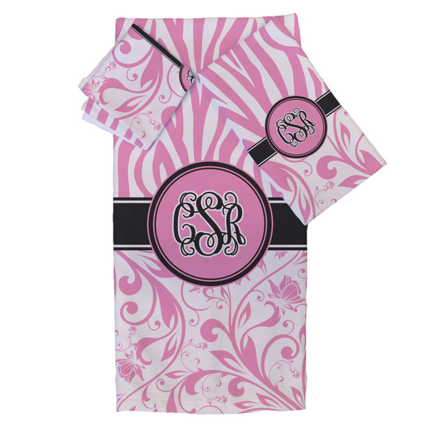 Custom Zebra & Floral Bath Towel Set - 3 Pcs (Personalized)