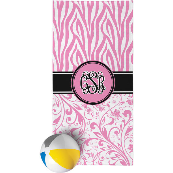 Custom Zebra & Floral Beach Towel (Personalized)