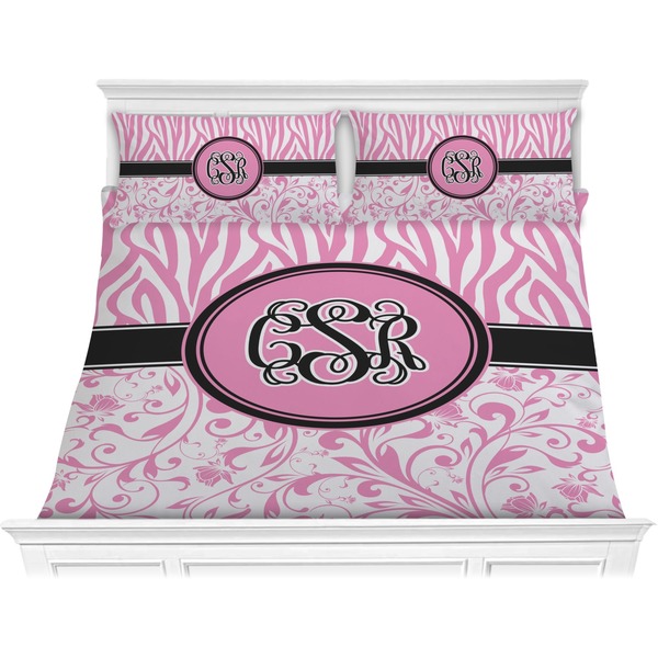 Custom Zebra & Floral Comforter Set - King (Personalized)