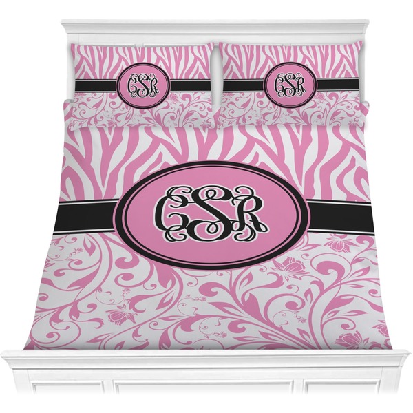 Custom Zebra & Floral Comforter Set - Full / Queen (Personalized)