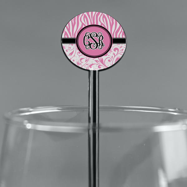 Zebra & Floral Black Plastic 5.5" Stir Stick - Round - Main