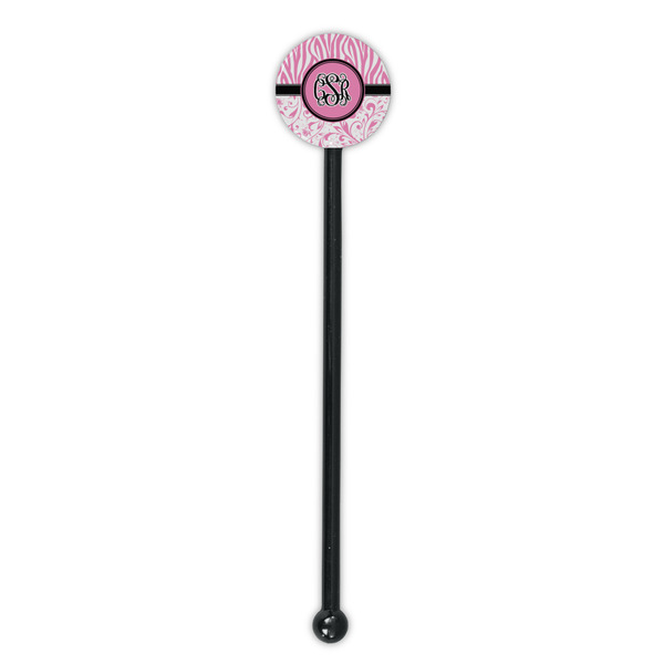 Zebra & Floral Black Plastic 5.5" Stir Stick - Round - Single Stick