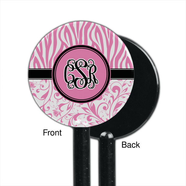 Zebra & Floral Black Plastic 5.5" Stir Stick - Single Sided - Round - Front & Back