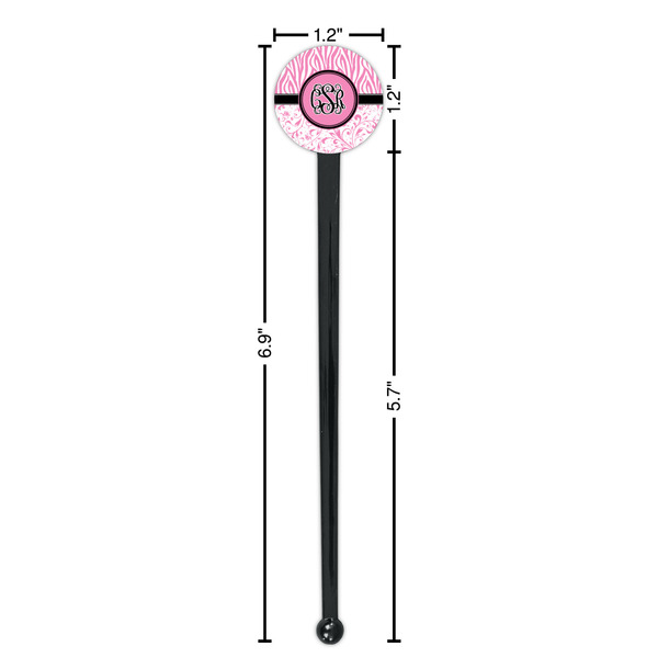 Zebra & Floral Black Plastic 7" Stir Stick - Round - Dimensions