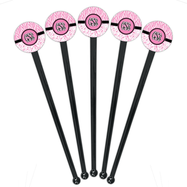 Zebra & Floral Black Plastic 7" Stir Stick - Round - Fan View