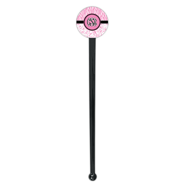Zebra & Floral Black Plastic 7" Stir Stick - Round - Single Stick