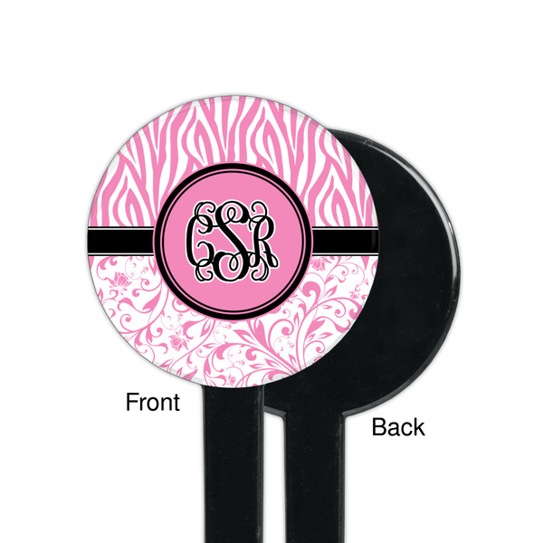 Zebra & Floral Black Plastic 7" Stir Stick - Single Sided - Round - Front & Back