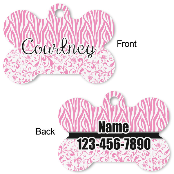 Zebra & Floral Bone Shaped Dog ID Tag - Large - Approval