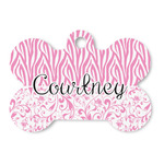 Zebra & Floral Bone Shaped Dog ID Tag (Personalized)
