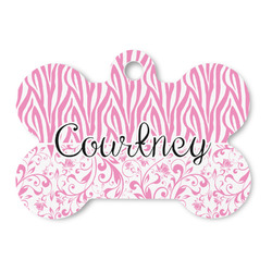 Zebra & Floral Bone Shaped Dog ID Tag (Personalized)
