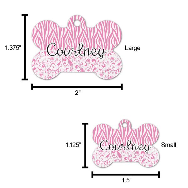 Zebra & Floral Bone Shaped Dog ID Tag - Large - Scale