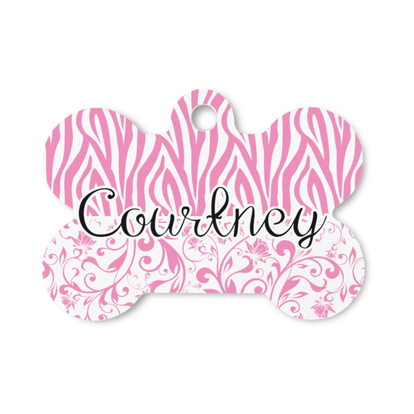 Custom Zebra & Floral Bone Shaped Dog ID Tag - Small (Personalized)