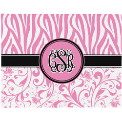 Zebra & Floral Woven Fabric Placemat - Twill w/ Monogram