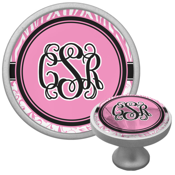 Custom Zebra & Floral Cabinet Knob (Silver) (Personalized)
