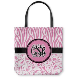 Zebra & Floral Canvas Tote Bag - Large - 18"x18" (Personalized)