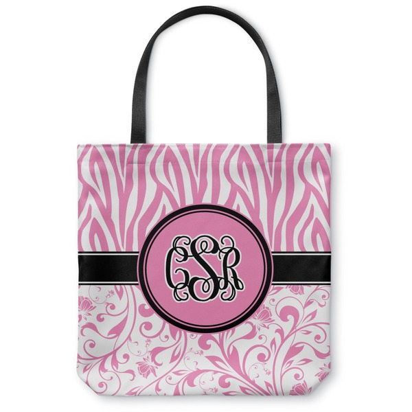 Custom Zebra & Floral Canvas Tote Bag - Medium - 16"x16" (Personalized)