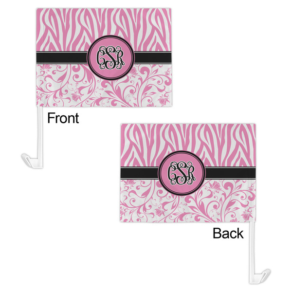 Zebra & Floral Car Flag - 11" x 8" - Front & Back View