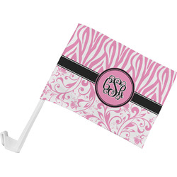 Zebra & Floral Car Flag - Small w/ Monogram