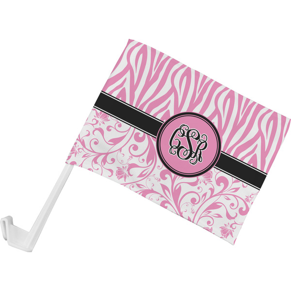 Custom Zebra & Floral Car Flag - Small w/ Monogram