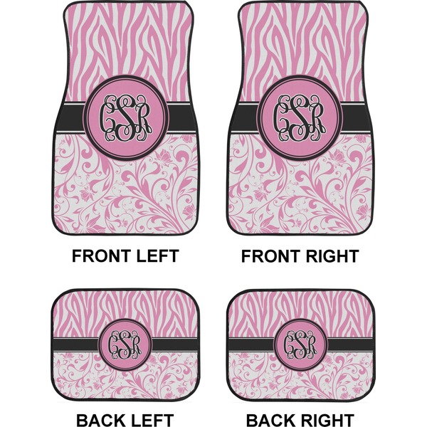 Zebra & Floral Car Floor Mats Set (2F + 2B)