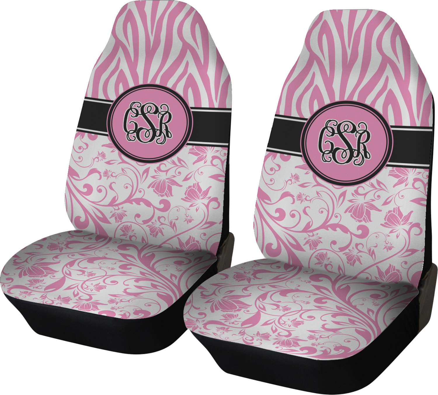 Zebra & Floral Design Custom Car Seat Covers - Set of Two