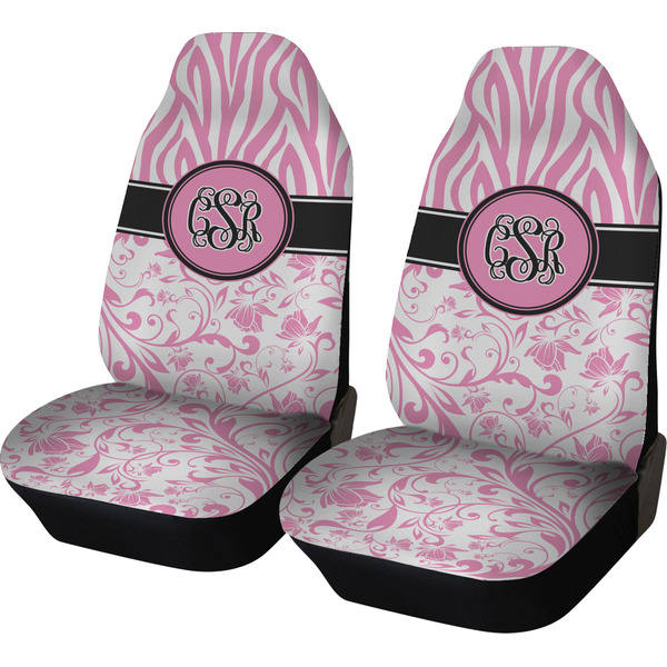 Custom Zebra & Floral Car Seat Covers (Set of Two) (Personalized)