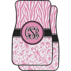 Zebra & Floral Car Floor Mats (Front Seat) (Personalized)