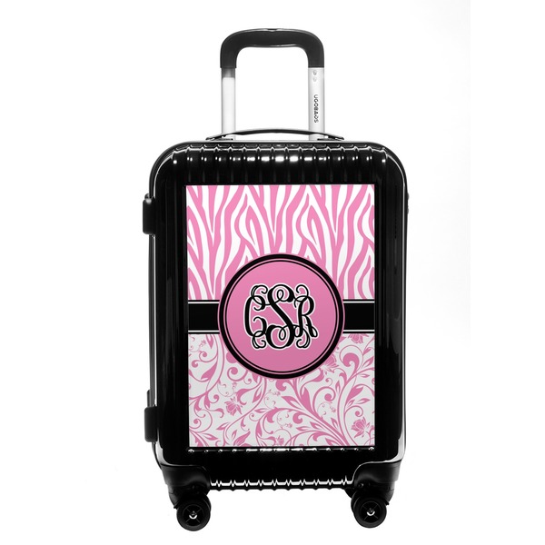 Custom Zebra & Floral Carry On Hard Shell Suitcase (Personalized)