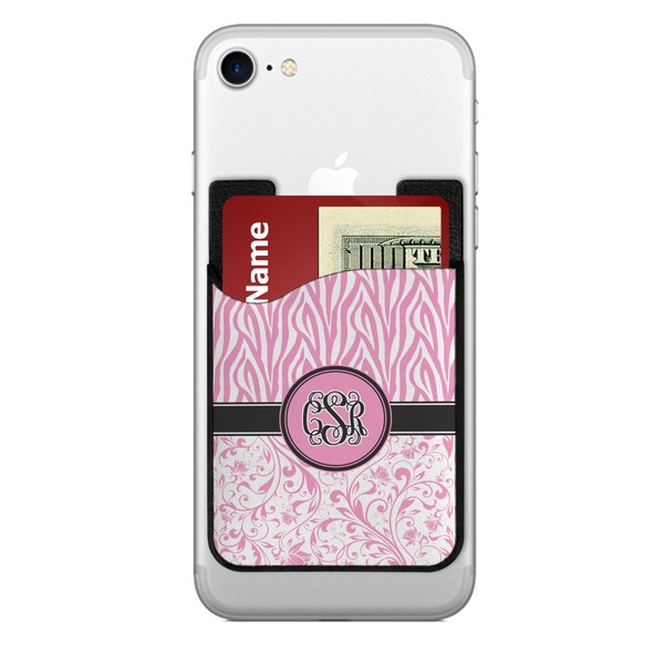 Custom Zebra & Floral 2-in-1 Cell Phone Credit Card Holder & Screen Cleaner (Personalized)