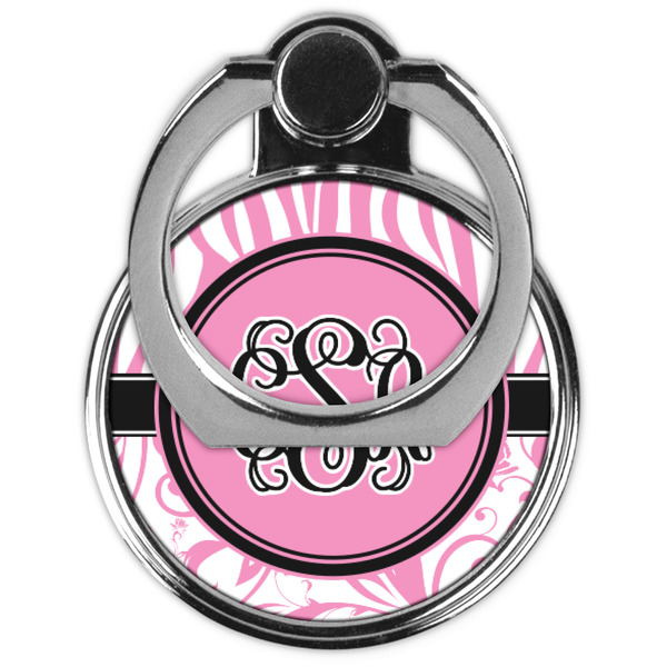 Zebra & Floral Cell Phone Ring Stand & Holder - Front (Collapsed)