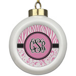 Zebra & Floral Ceramic Ball Ornament (Personalized)